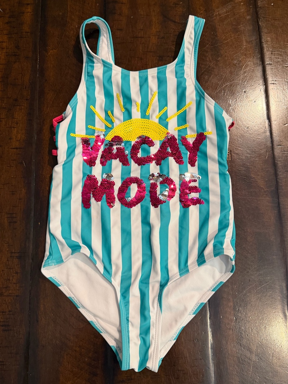 Andy & Evan "Vacay Mode" Turquoise and White Striped Girls One-Piece size 10